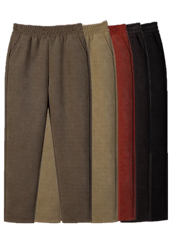 여성용 가을 겨울 두꺼운 플리스 안감 코듀로이 스트레이트 팬츠 하이웨이스트 캐주얼 바지 다용도 따뜻한 패셔너블