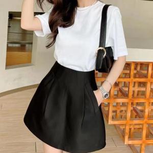 하이웨이스트 A라인 스커트 헵번 스타일 하프 길이 패셔너블 출퇴근용 단색 폴리에스터 재생 셀룰로오스 섬유