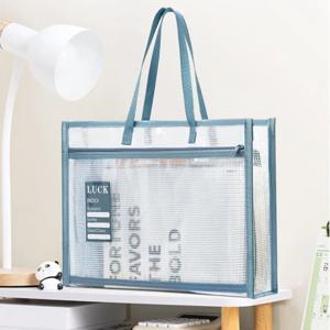 A4 입체 주제 분류 파일 가방, 두꺼운 지퍼 더블 레이어 대용량 메쉬 보관 가방