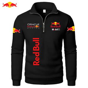 RedBull 로고 가을-겨울 세련된 하이 넥 하프 지퍼 긴팔 솔리드 컬러 스포츠 셔츠 두꺼운 남성 의류 캐주얼 탑