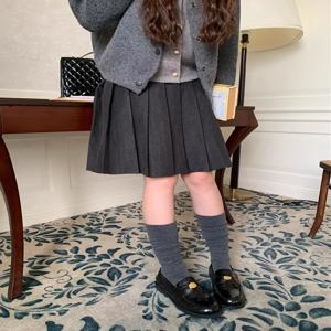 PPHOME 회색 울 체크 스커트 하이웨이스트 플리츠 스커트 여학생 고등학교 미우 시리즈 겨울 시즌 캐주얼 스타일 스커트