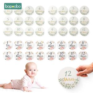 신생아 달 마일스톤 카드, 스페인어, 프랑스 언어, 종이 마일스톤 카드, 아기 사진 소품, 생일 선물, 0-12 개월, 1 세트
