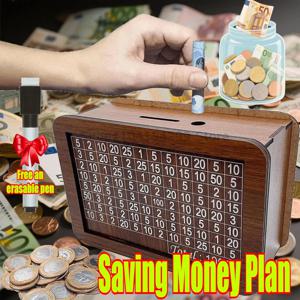 1000/3000/5000/10000 유로 저금통 나무 돼지 저금통 재사용 가능한 돈 금고 저축 상자 챌린지 현금 보관함 어린이용