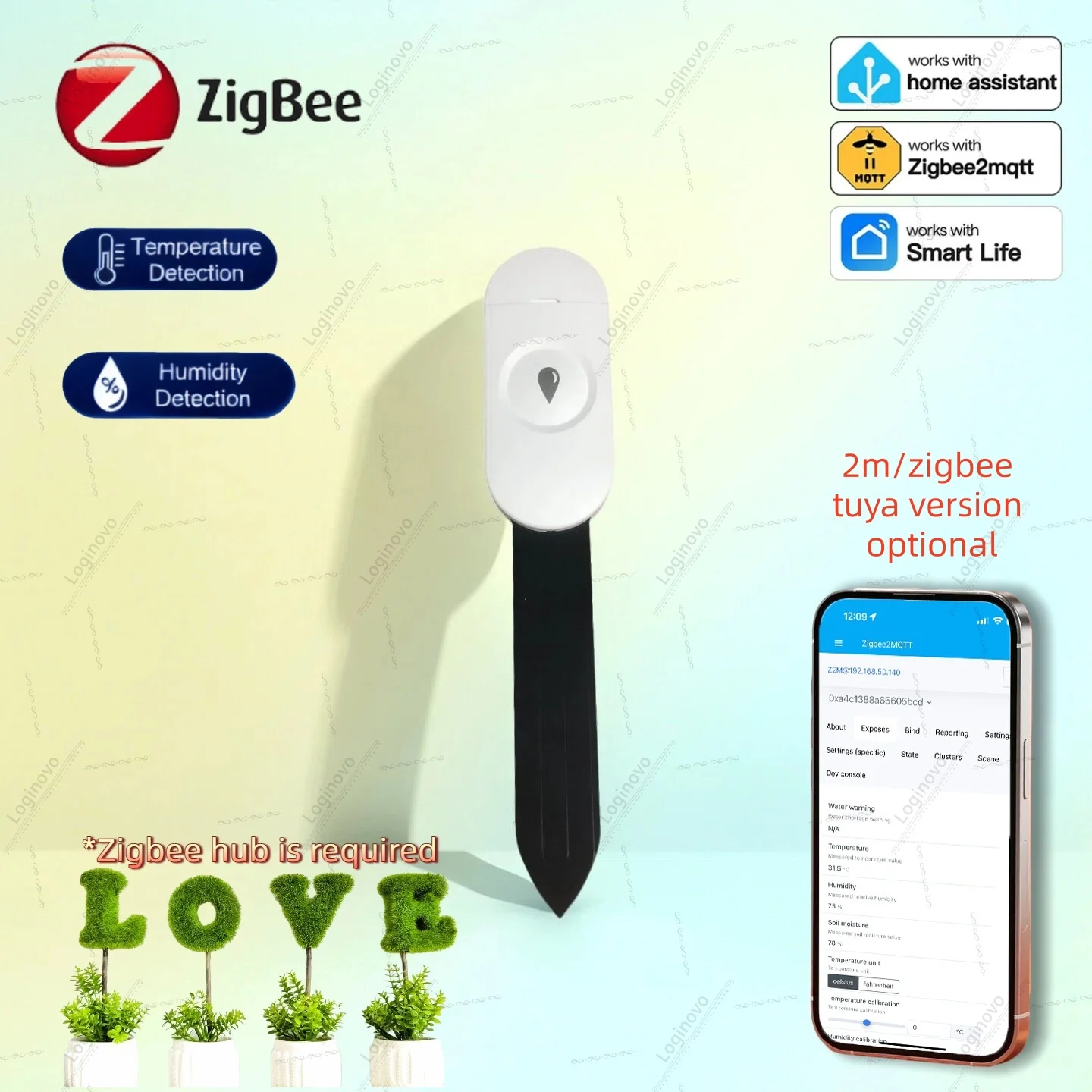 Zigbee 토양 수분 온도 습도 측정기 센서 Z2M Tuya 스마트 라이프 선택 사항 정원 자동화 관개