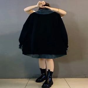 특대 사이즈 300파운드 유럽 스타일 데님 칼라 스웨트셔츠 여성 플러스 사이즈 루즈핏 올매치 폴로 셔츠 트렌디 가을