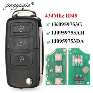 Jingyuqin 3 버튼 플립 원격 자동차 키 Fob For VW PASSAT Polo Skoda 좌석 폴로/골프/비틀 1J 0959753   DA/AH 1K 0959753 G 434Mhz ID48