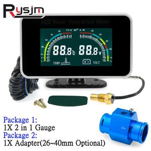 차량용 LCD 수온 계량기 온도계 및 전압계 게이지, 12V, 24V, 2 in 1, 10mm 온도 센서, 26 ~ 40mm 어댑터 옵션