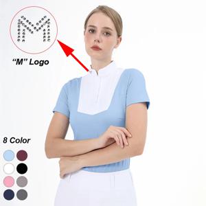 M 로고 승마 티셔츠 반팔 탑 승마복 여성 버튼 트레이닝 라이더 블라우스 대회 쇼 탑