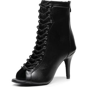 여자 블랙 브라운 라틴 재즈 댄스 신발 오픈 발가락 하이힐 스틸레토 부티 걸스 슬림 힐 8.5cm/10cm 레이스 업 댄스 부츠