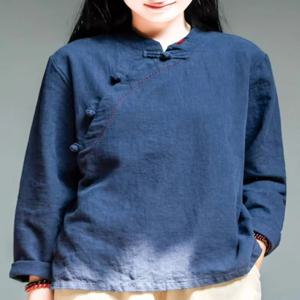 여성을위한 중국 디자인의 새로운 가을 T 셔츠 통기성 숙녀 '코튼 린넨 셔츠 블라우스 중국어 번체 Hanfu 블라우스