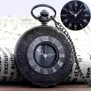 1pc 레트로 플립 포켓 시계 클래식 로마 문자 남자와 여자 목걸이 석영 큰 숫자 노인 교수형 시계 선물