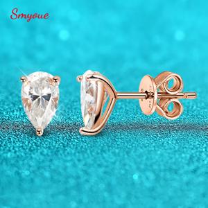 Smyoue 0.5CT 1CT 배 컷 여성을위한 인증 Moissanite 스터드 귀걸이 100% 925 스털링 실버 도금 18k 골드 웨딩 쥬얼리