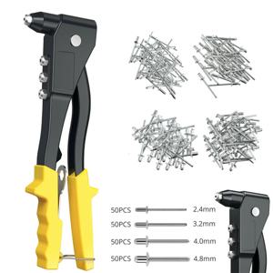 200pcs 헤비 듀티 리베 터 세트 핸드 리베 터 세트 블라인드 리벳 펜치 총 DIY 리벳 너트 자동차 도구