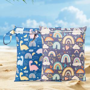 Elinfanta 방수 걸이식 기저귀 가방, 기저귀 교환 가방, 보관 가방, 여행, 해변, 수영장, 수영복용 습식 건조 가방, 2 개