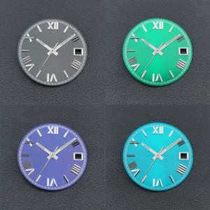 Corgeut 28.5mm 로마 스케일 그린 블랙 블루 화이트 시계 다이얼 핸즈 NH35 무브먼트 네일 수정 달력 창 포함