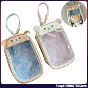 Kawaii Rilakkuma Bear 자매 펜던트 보관 가방 어린이 투명 Pu 동전 지갑 키 가방 카드 Id 홀더 작은 지갑 선물