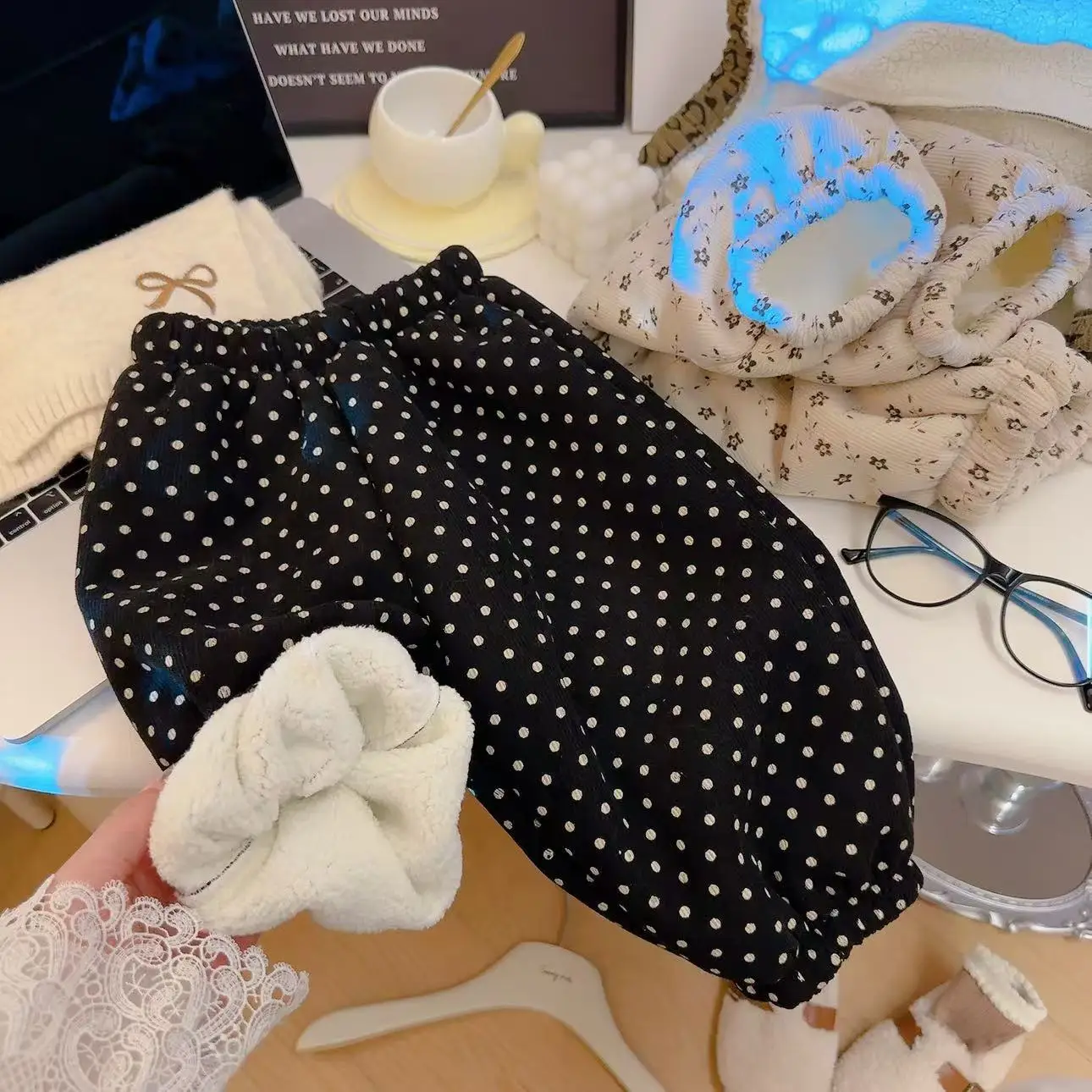 1-8T 겨울 따뜻한 양털 안감 어린이 바지 인쇄 유아 소년 소녀 바지 복고풍 폴카 도트 패턴 아동복