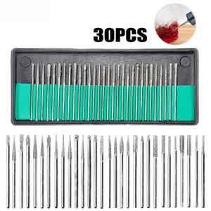 30개 샹크 다이아몬드 버 세트 박스 포함 드레멜 전동 그라인더 파워 액세서리 연마 드릴 비트 로터리 툴 세트 2.35/3mm