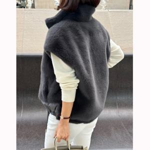 친환경 밍크 퍼 조끼 겨울 외투 모자 포함 중년 패션 가벼운 여성용 폴리에스터 섬유 코트