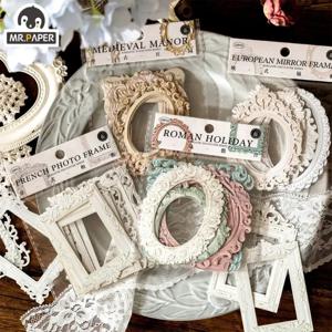 Mr. Paper 빈티지 할로우 아웃 테두리 릴리프 카드스톡 종이 핸드북 장식 DIY 콜라주 미적 스티커, 팩당 10 개