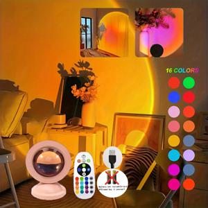 일몰 조명 프로젝션 LED 조명(리모컨 포함), 16색 야간 조명, RGB 조명 일출 조명