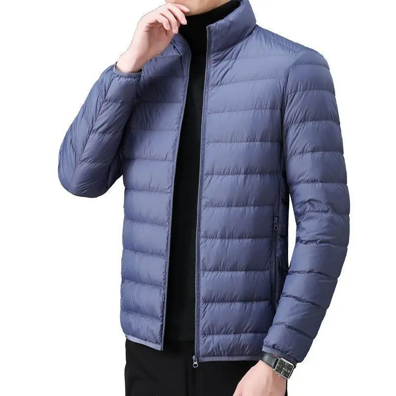 남성용 경량 다운 코튼 재킷 짧은 칼라 후드 가을 겨울 코트 얇은 모델 품절 패션 도시 스타일