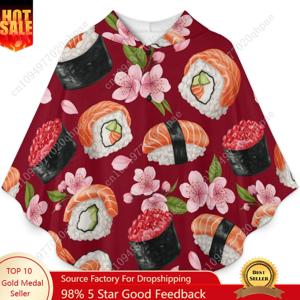 아늑한 플란넬 담요 스웨터, 꽃무늬가 있는 스시 패턴 포켓이 있는 오버사이즈 후드티 어린이와 청소년을 위한 후드티