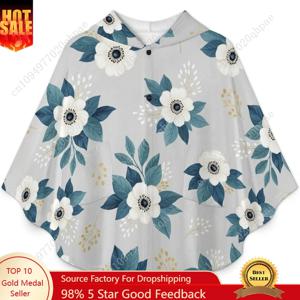 아늑한 플란넬 담요 스웨터, 꽃무늬 화이트 오버사이즈 후드티 포켓 포함 어린이 및 청소년용