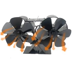 목재 스토브 팬 열 구동 이중 무음 모터 4 블레이드 브래킷 및 온도계가 있는 비전기 열 활성화 벽난로 팬