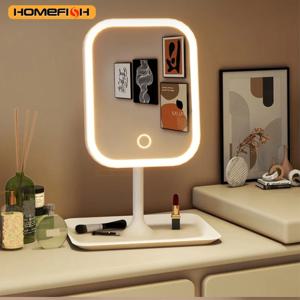 니치 모던 데스크탑 화장대 거울 3색 조명 LED 메이크업 거울 터치 거울 여성 침실 드레싱 거울