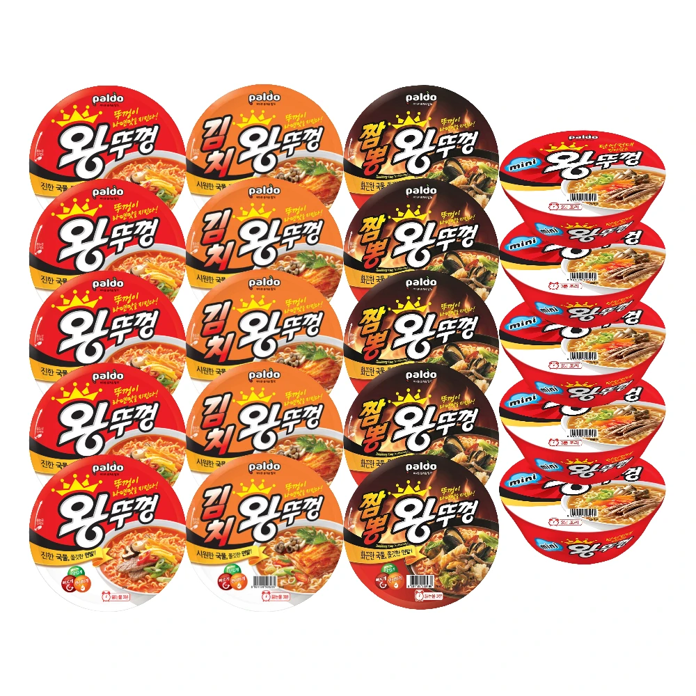 팔도 왕뚜껑 110g x 5개+김치왕뚜껑 110g x 5개+짬뽕 왕뚜껑 110g x 5개+미니 왕뚜껑 80g x 5개