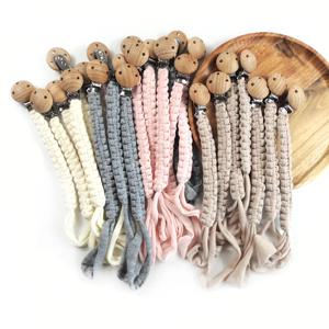 아기 젖꼭지 체인 손으로 땋은 목화 천으로 수제 심장 모양 간호 Teether 샤워 선물을위한 나무 더미 젖꼭지 클립