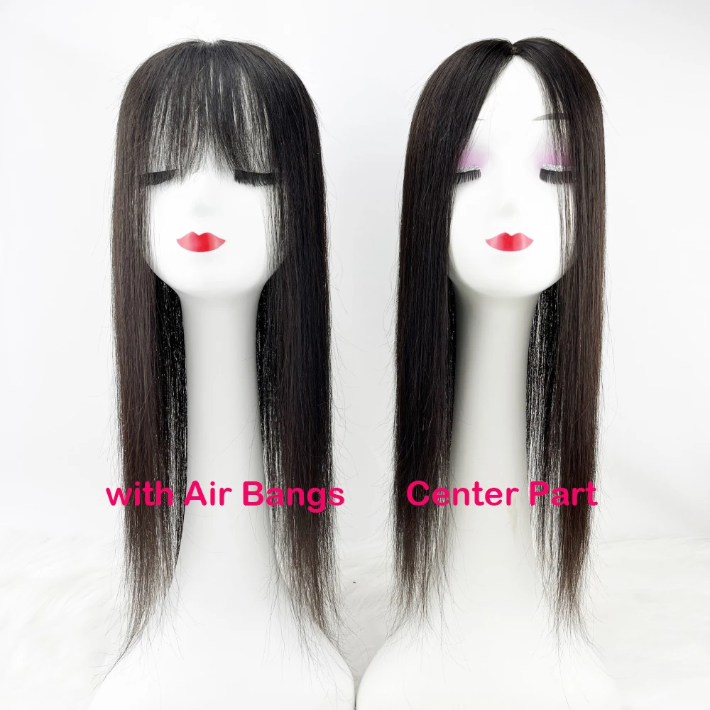 14x16CM 여성용 스트레이트 헤어 토퍼 스킨 실크베이스 버진 인간의 머리카락 조각 커버 통기성 실크 탑 가발 클립 포함