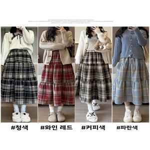 플러스 사이즈 체크 울 스커트 하이 웨이스트 슬림 A라인 미디 케이크 스커트 여성용 가을 겨울 패션 한국 스타일 출퇴근용