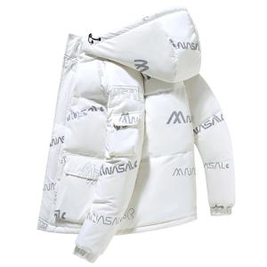 가을 겨울 남성 프린트 화이트 덕 다운 두꺼운 따뜻한 패딩 재킷 여행용 후드 코트 남성 다운 재킷