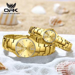 OPK 럭셔리 남녀 커플 시계, 방수 야광 패션 쿼츠 손목시계, 트렌디 오리지널 스테인리스 스틸 스트랩