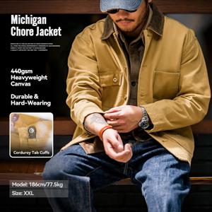 Maden 빈티지 헤비급 미시간 Chore Jackets 남성용 봄 느슨한 옷깃 칼라 아웃웨어 용 멀티 포켓 캔버스 사냥 코트