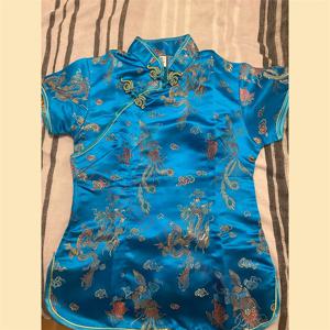 레이크 블루 당나라 옷 레이디 슬림 Qipao 탑 빈티지 만다린 칼라 셔츠 중국 스타일 의상 특대 블라우스 새틴 의류