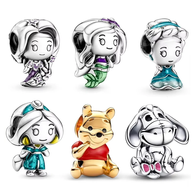 핫세일 참 925 실버 디즈니 프린세스 시리즈 참 비즈 3mm 오리지널 팔찌 목걸이 여성 DIY 고급 주얼리 선물