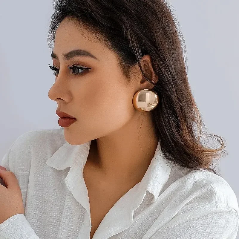 여성용 펑크 라운드 반원 과장 금속 스터드 귀걸이, 클래식 골드 컬러, 기하학적 귀걸이, 귀걸이 쥬얼리