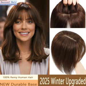 여성용 내추럴 브라운 100% 인모 헤어 토퍼 12인치 클립형 헤어피스 인모 붙임머리 가짜 피부 헤어 토퍼