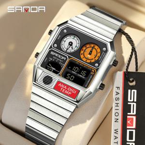 SANDA 3192 뜨거운 판매 LED 전자 사각형 남성 청소년 레저 온도계 스톱워치 타이밍 코드 다기능 남성용 시계