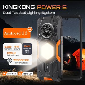 Cubot KingKong Power 5, 안드로이드 15.0 기반 러기드 스마트폰, 15300mAh 배터리, 6.88인치 120Hz 화면, 16GB RAM(6GB+10GB 확장 메모리), 128GB ROM, MTK G100, 캠핑 라이트 & 듀얼 택티컬 빔, 5W 스피커, 4G smartphone android 15