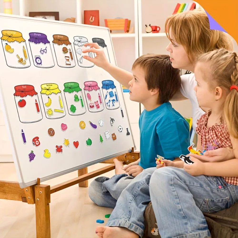 색상 인식 자기 정렬 세트 아기 유아를위한 교육 자석 과일 장난감 냉장고 화이트 보드에 대한 어린이 자석