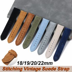 18mm 19mm 20mm 22mm 빈티지 스웨이드 소 가죽 시계 스트랩 수제 시계 밴드 그레이 브라운 그린 남성 여성을위한 퀵 릴리스 팔찌