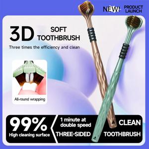 3D 수동 칫솔 성인을 위한 종합 구강 청소를 위한 3면 U자형 소프트 칫솔(색상 랜덤)