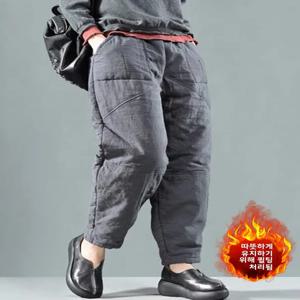 레트로 예술적 두꺼운 면 린넨 혼방 따뜻한 바지 신축성 있는 허리 캐주얼 하란 팬츠 플러스 사이즈 여성용 겨울용