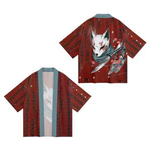 일본 기모노 카디건 전통 의류 여름 패션 카디건 벚꽃 여우 마스크 프린트 패브릭 부드럽고 편안한