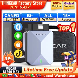 MUCAR BT200 MAX 자동차 공구 ELM327 AI OBD2 블루투스 스캐너 CANFD 양방향 15가지 리셋 전체 시스템 진단 코드 리더