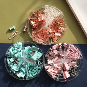 72Pcs 컬러 바인더 클립 종이 클립 푸시 핀 세트 로즈 골드 푸시 핀 귀여운 편지지 사무용품 학교 용품